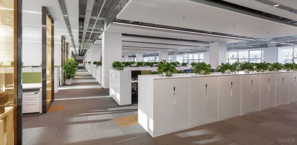 淡色现代风办公室装修设计灰白色办公大厅
