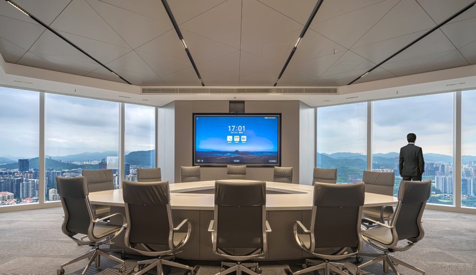 高级灰现代简约风办公室装修设计浅灰色会议室