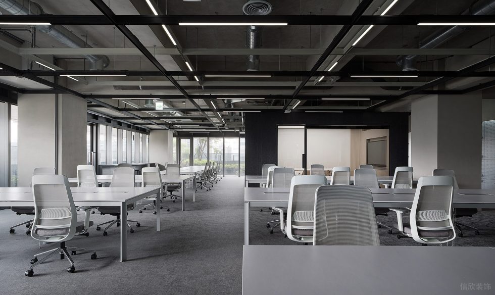 黑白灰时尚极简风办公室装修设计黑白灰办公大厅