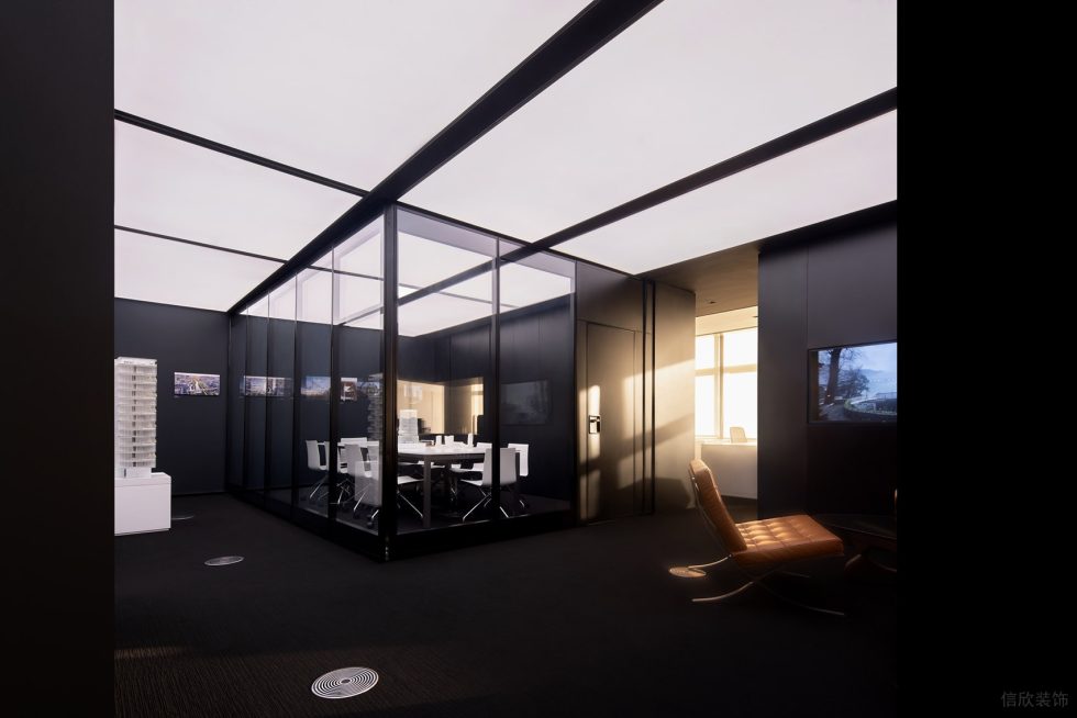 黑白色极简风办公室装修设计黑白色会议室