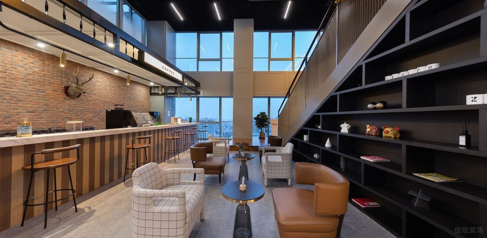 暖色现代风办公室装修设计深色调咖啡休闲厅