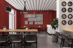深圳罗湖黄贝岭红色小快餐厅墙面饰品装修设计