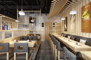 深圳罗湖火车站快餐厅深色就餐区装修设计