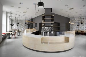 深圳南山区前海面包店曲线弧形收银服务台吧台装修设计