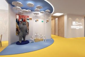 毕加索国际美术教育中心展示区蓝色天花地面设计图
