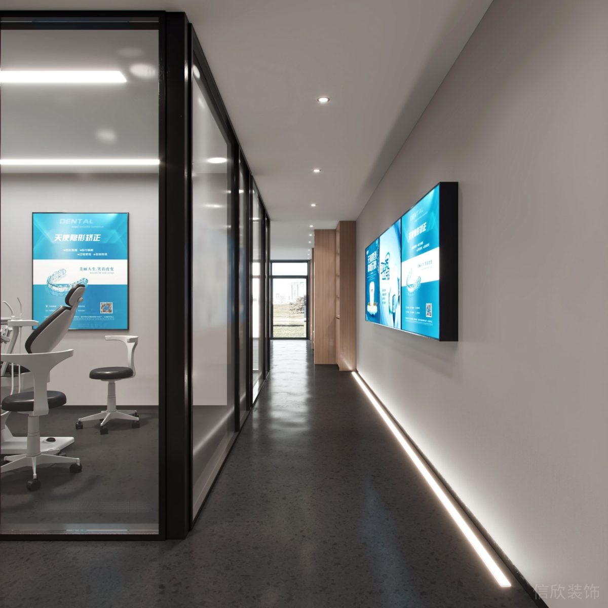 深圳南山兰光科技大厦海洋牙科口腔诊过道白色设计效果