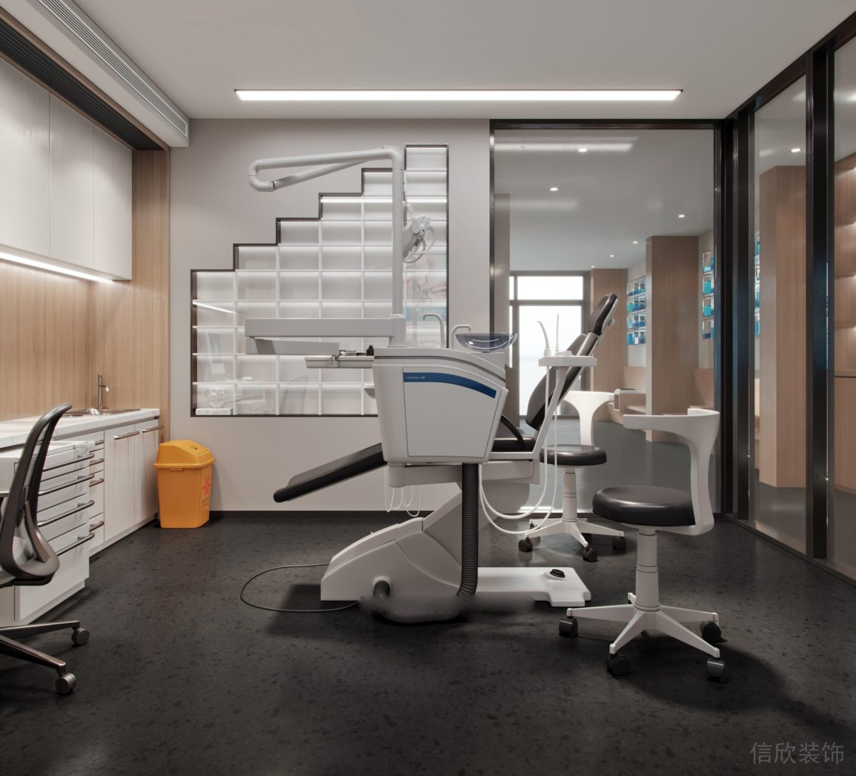 深圳南山兰光科技大厦海洋牙科口腔诊所诊疗室白色设计效果