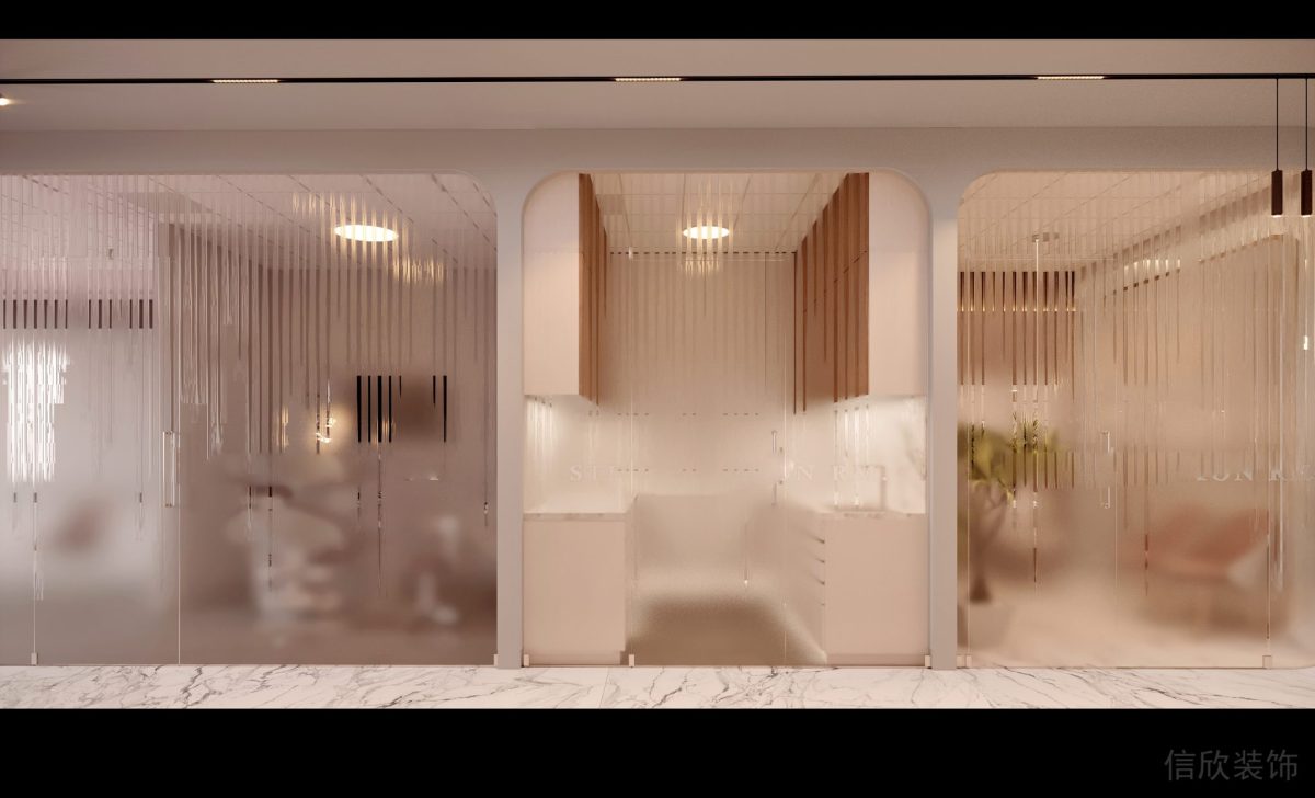 深圳南山兰光科技大厦雨田牙科口腔门诊大厅过道奶油风装修设计效果