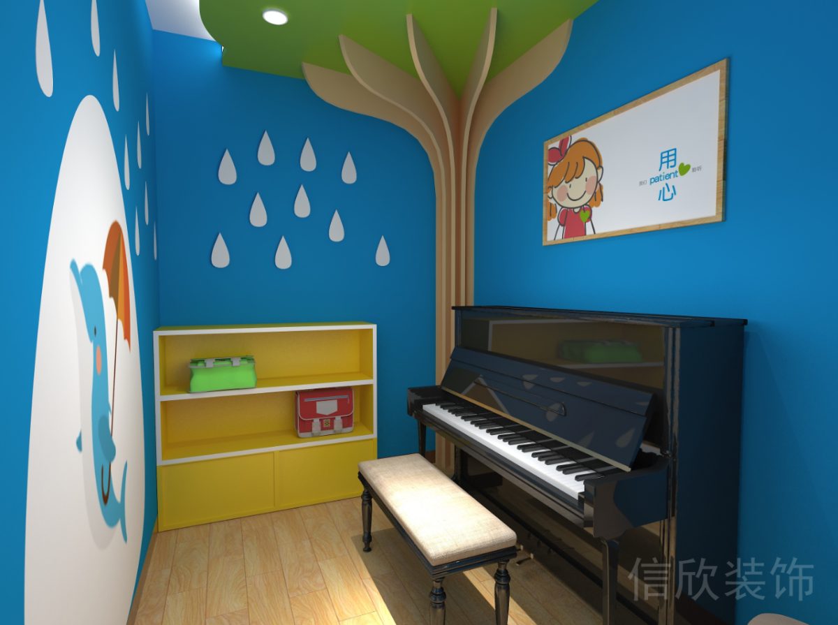 深圳市罗湖区东门海豚街国际少儿钢琴培训中心装修蓝色钢琴教室