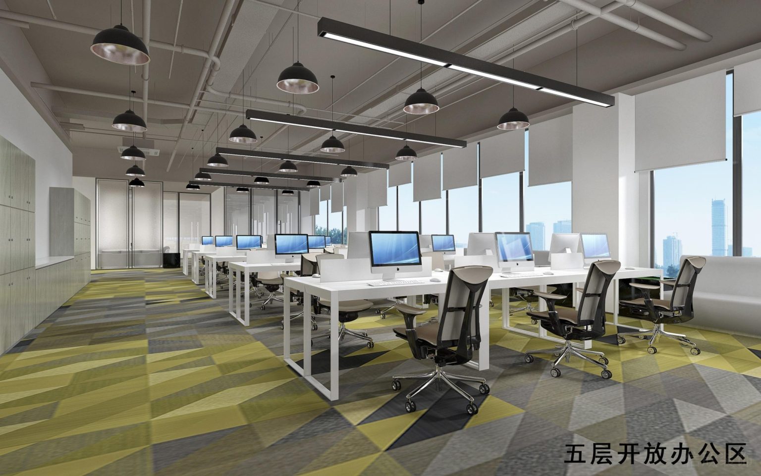 公共办公区装修黄绿间色地毯
