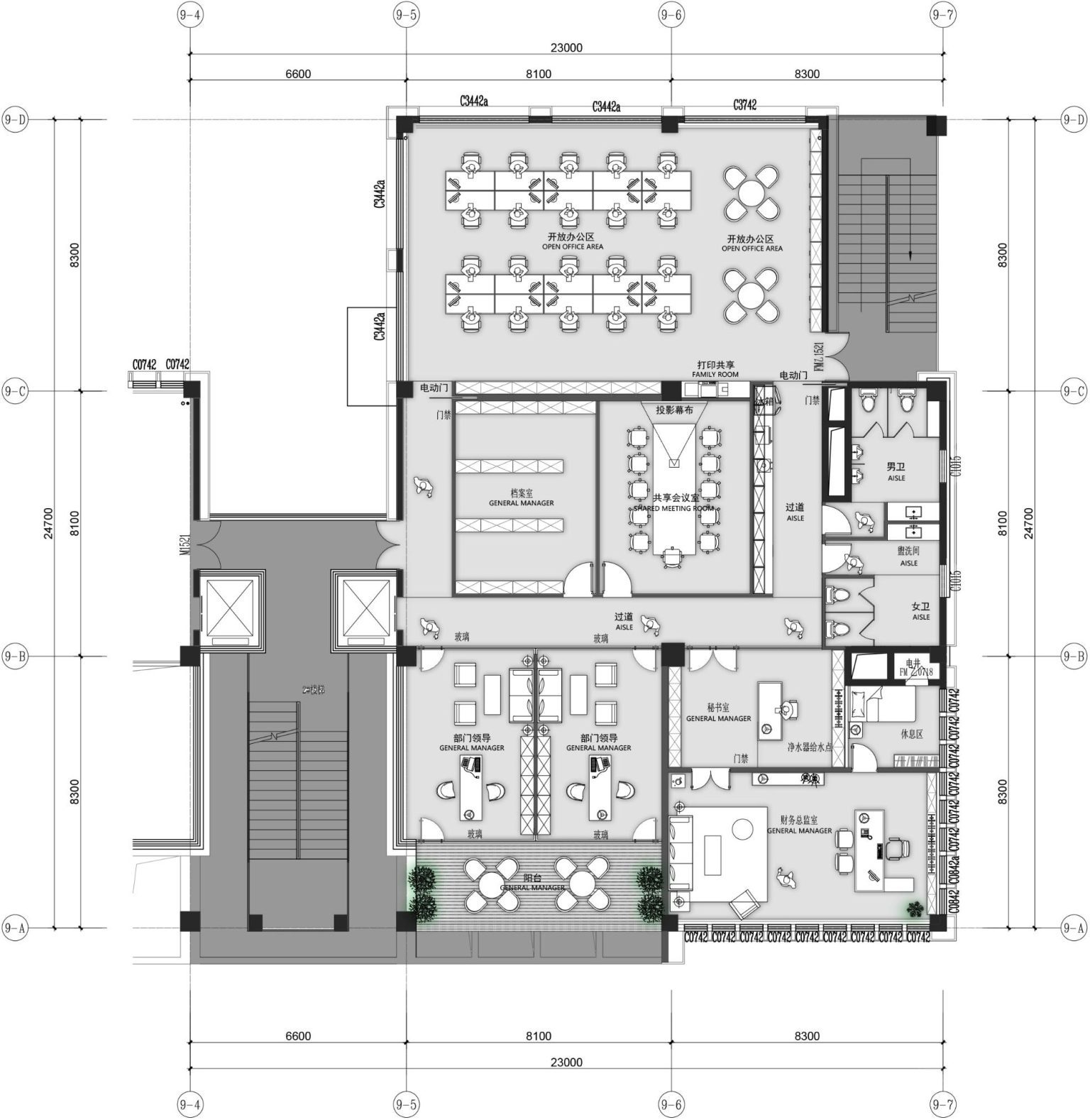 南山乐汇城简约风500平方办公室平面图