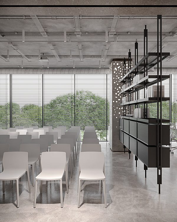 深圳罗湖城脉金融中心大厦办公室装修报告厅黑色钢木书架